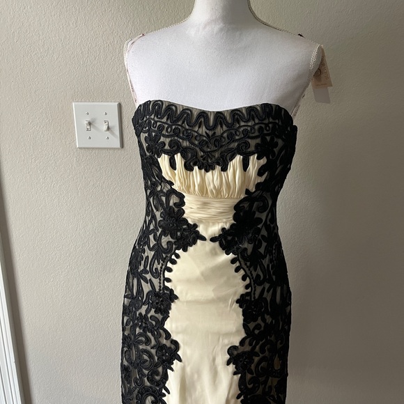 Sue Wong Cream and Black Strapless Dress - Picture 6 of 9
